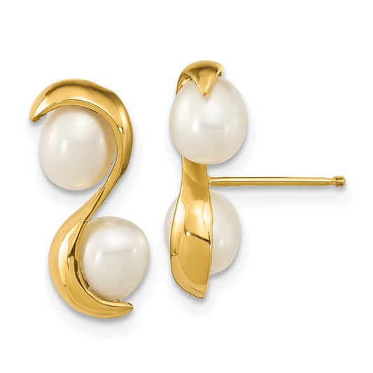 14k 4-5mm White Rice Freshwater Cultured Pearl Post Earrings