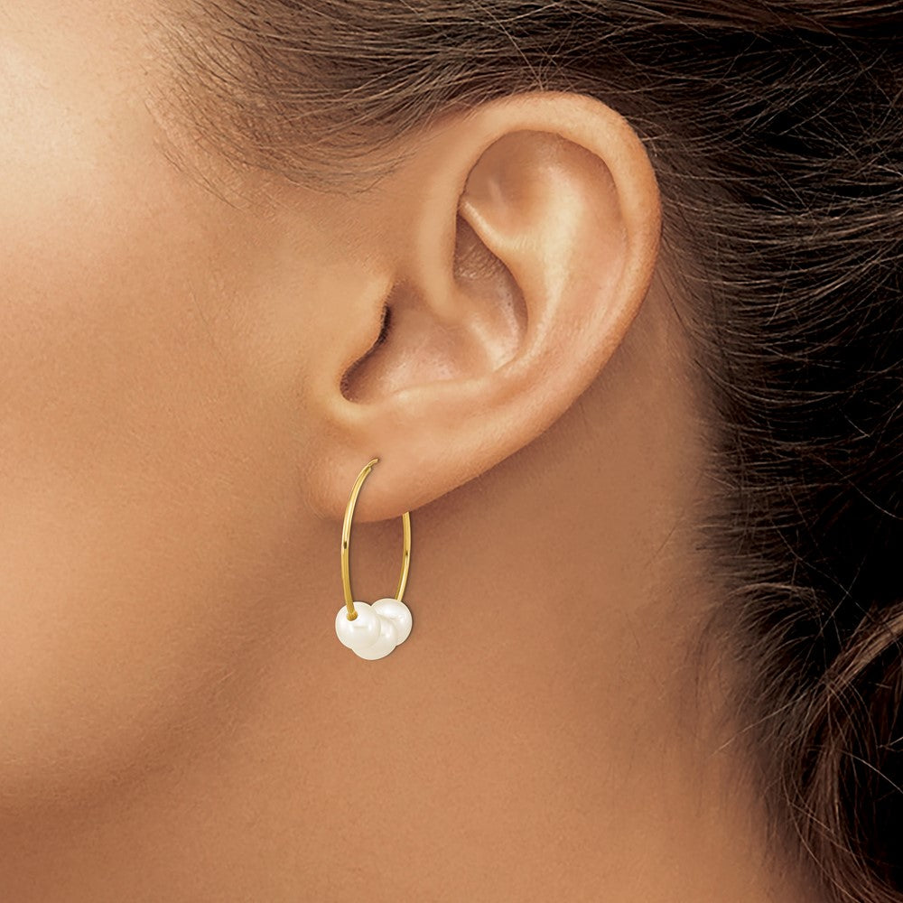 14k 6-7mm White Semi-Round Freshwater Cultured Pearl Infinity Hoop Earrings