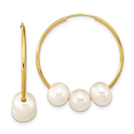 14k 6-7mm White Semi-Round Freshwater Cultured Pearl Infinity Hoop Earrings