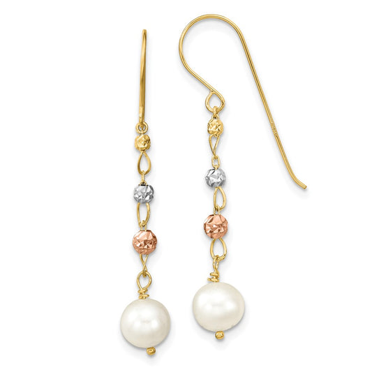 14K Two Tone D/C Freshwater Cultured Pearls Dangle Earrings