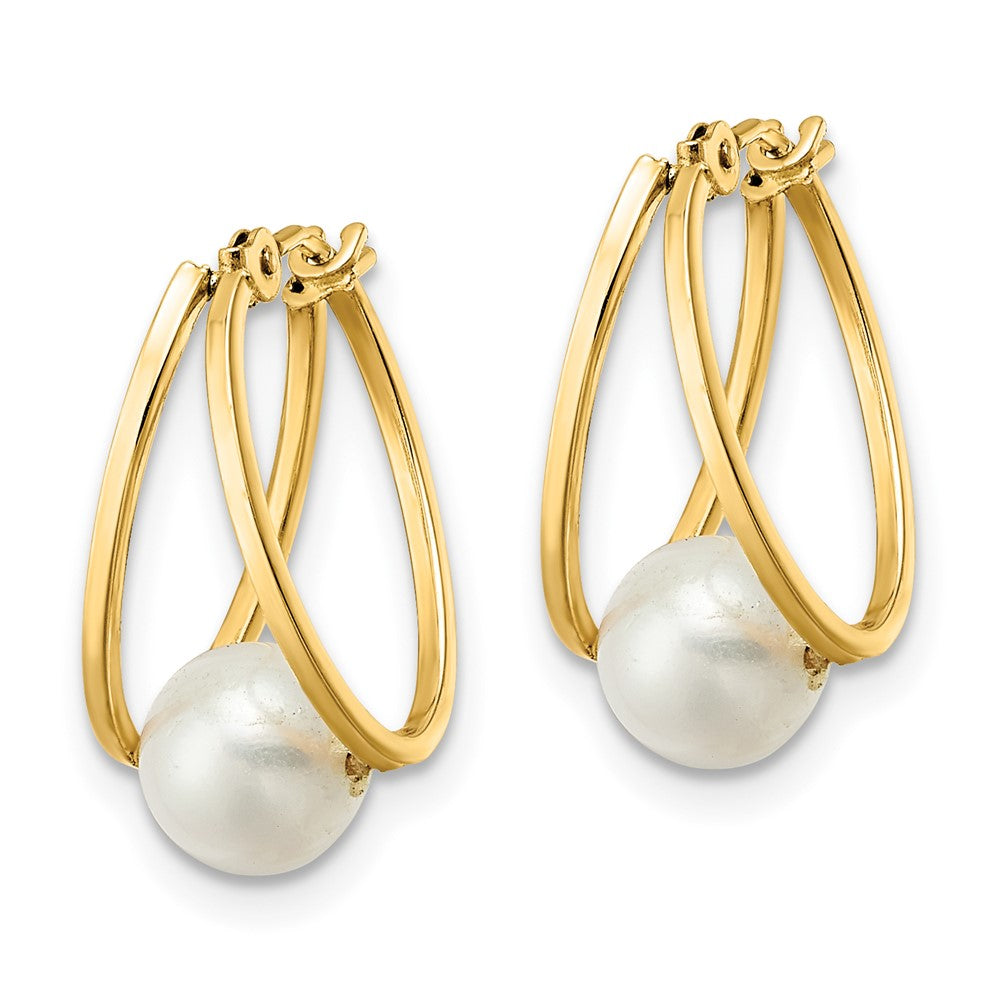 14k Yellow Gold Polished Freshwater Cultured Pearl Hoop Earrings