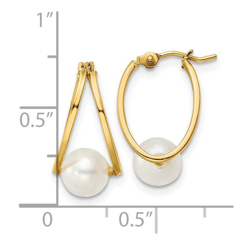 14k Yellow Gold Polished Freshwater Cultured Pearl Hoop Earrings