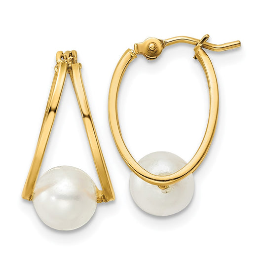 14k Yellow Gold Polished Freshwater Cultured Pearl Hoop Earrings