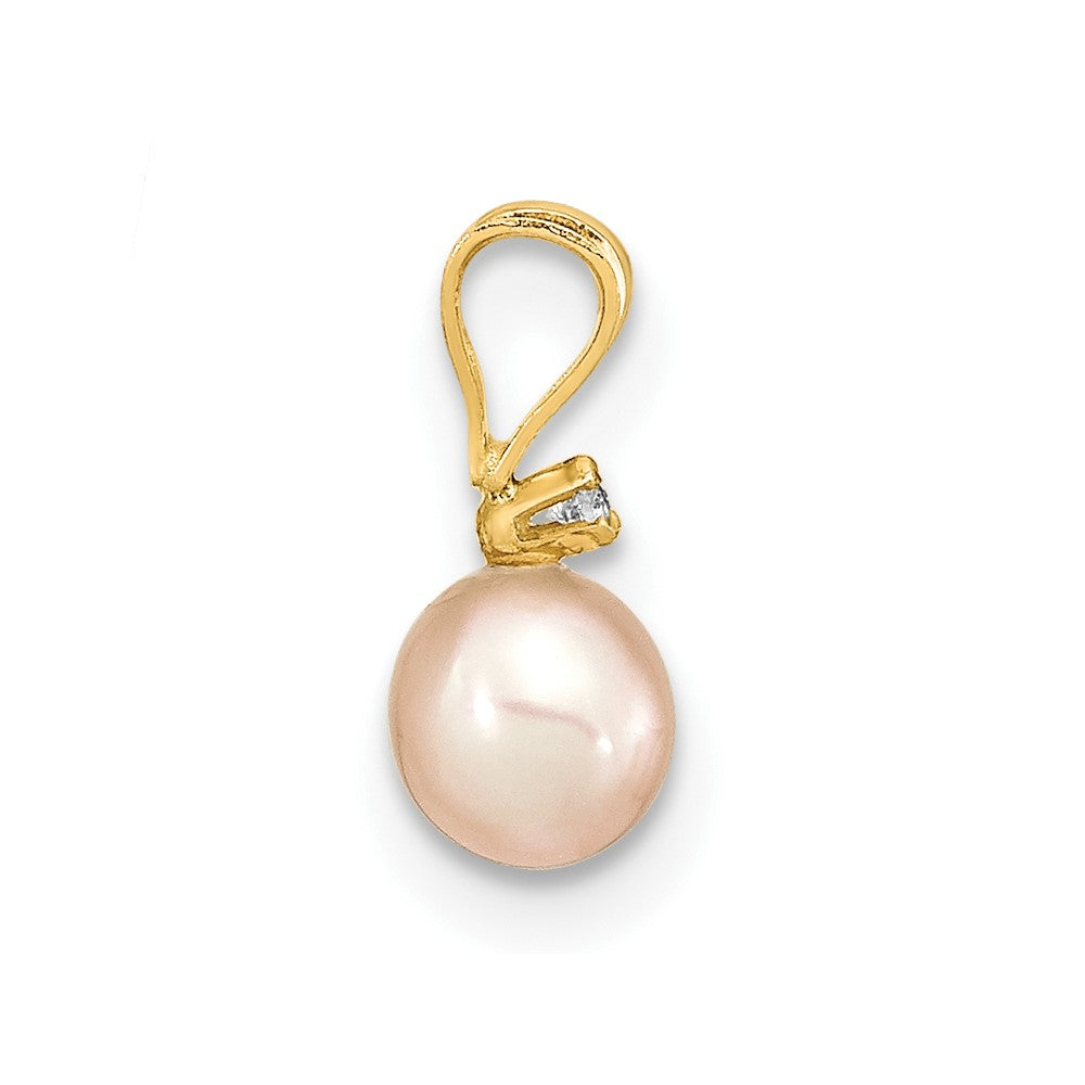 14K Madi K 4-5mm Rd Pink FWC Pearl .03ct. Diamond Earring and Pendant Set
