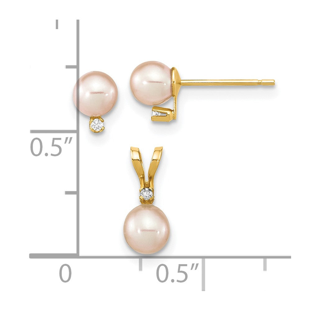 14K Madi K 4-5mm Rd Pink FWC Pearl .03ct. Diamond Earring and Pendant Set