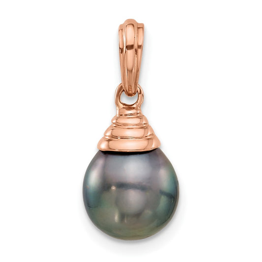 14k Rose Gold 9-10mm Black Teardrop Tahitian Saltwater Cultured Pearl Pendant