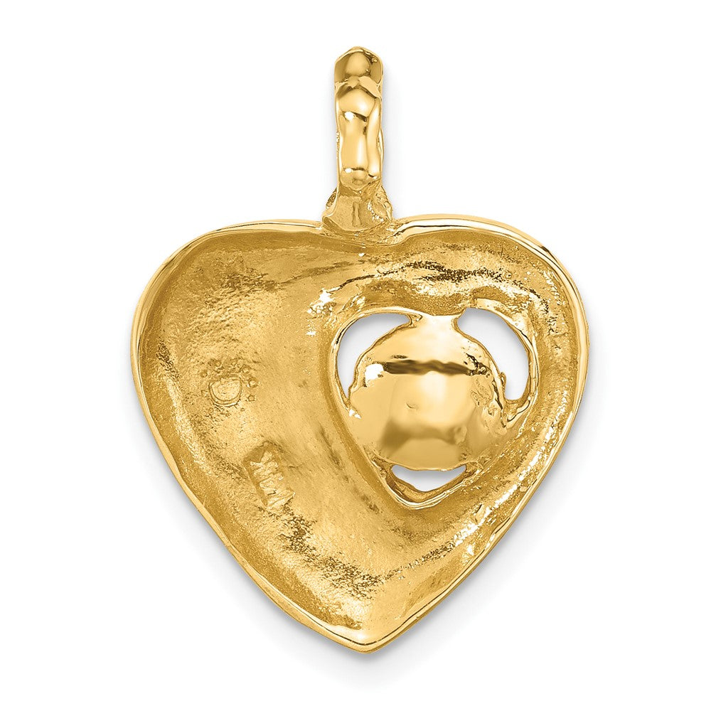 14K 7-8mm Button White Freshwater Cultured Pearl Heart Pendant