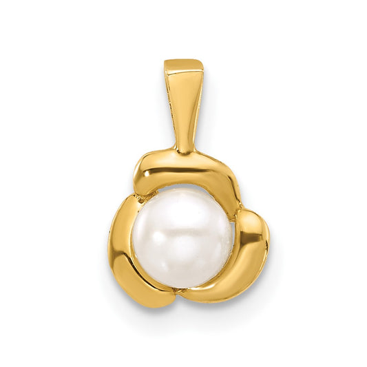 14K 4-5mm Round White FWC Pearl Flower Pendant