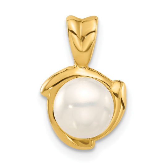 14K 7-8mm Round White FWC Pearl Pendant