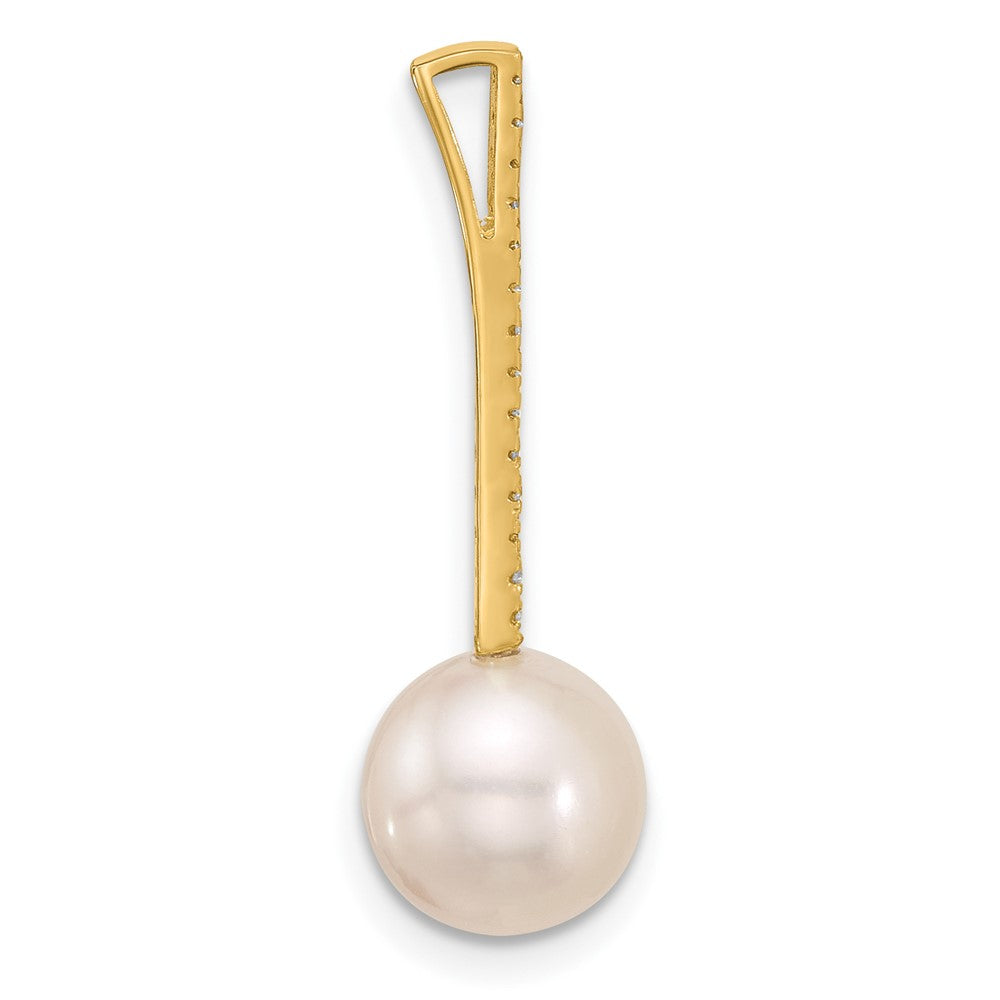 14K 8-9mm Round White Akoya Pearl and Diamond Accent Drop Chain Slide