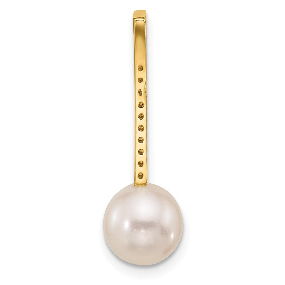 14K 8-9mm Round White Akoya Pearl and Diamond Accent Drop Chain Slide
