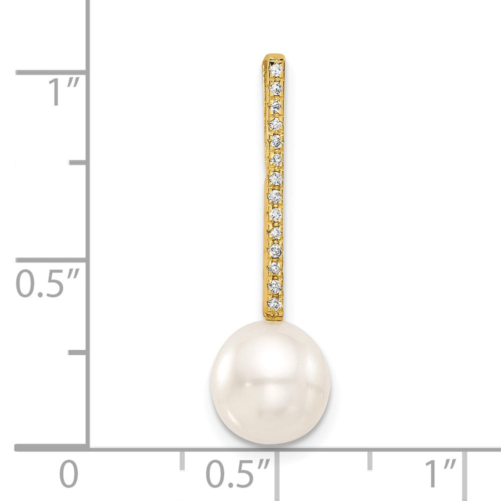 14K 8-9mm Round White Akoya Pearl and Diamond Accent Drop Chain Slide