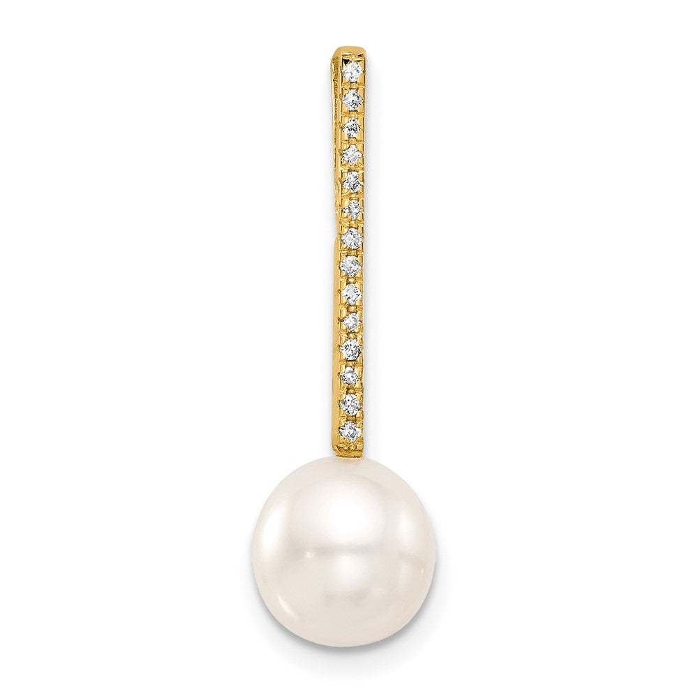 14K 8-9mm Round White Akoya Pearl and Diamond Accent Drop Chain Slide