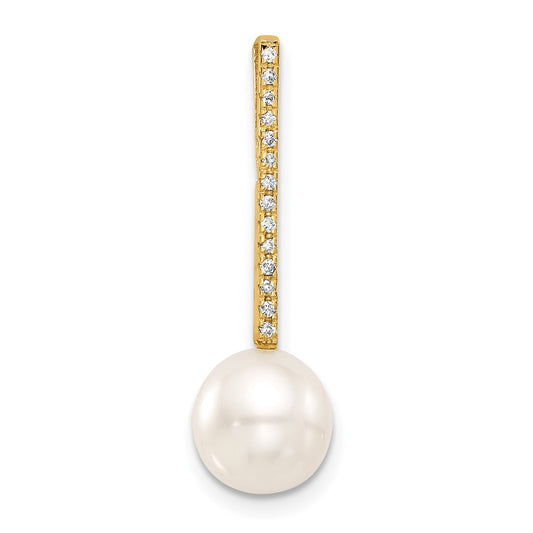 14K 8-9mm Round White Akoya Pearl and Diamond Accent Drop Chain Slide
