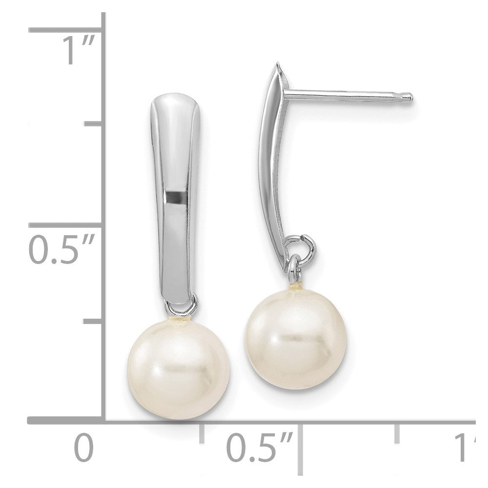 14k White Gold 6-7mm White Round Freshwater Cultured Pearl Post Dangle Earrings