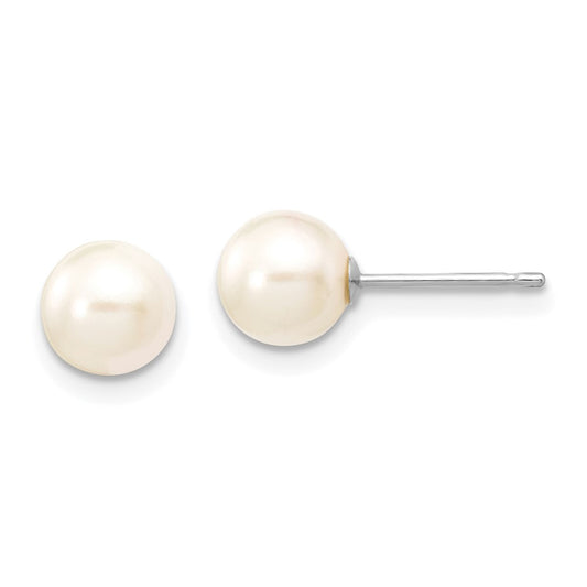 14k White Gold 6-7mm White Round Akoya Saltwater Cultured Pearl Post Earrings