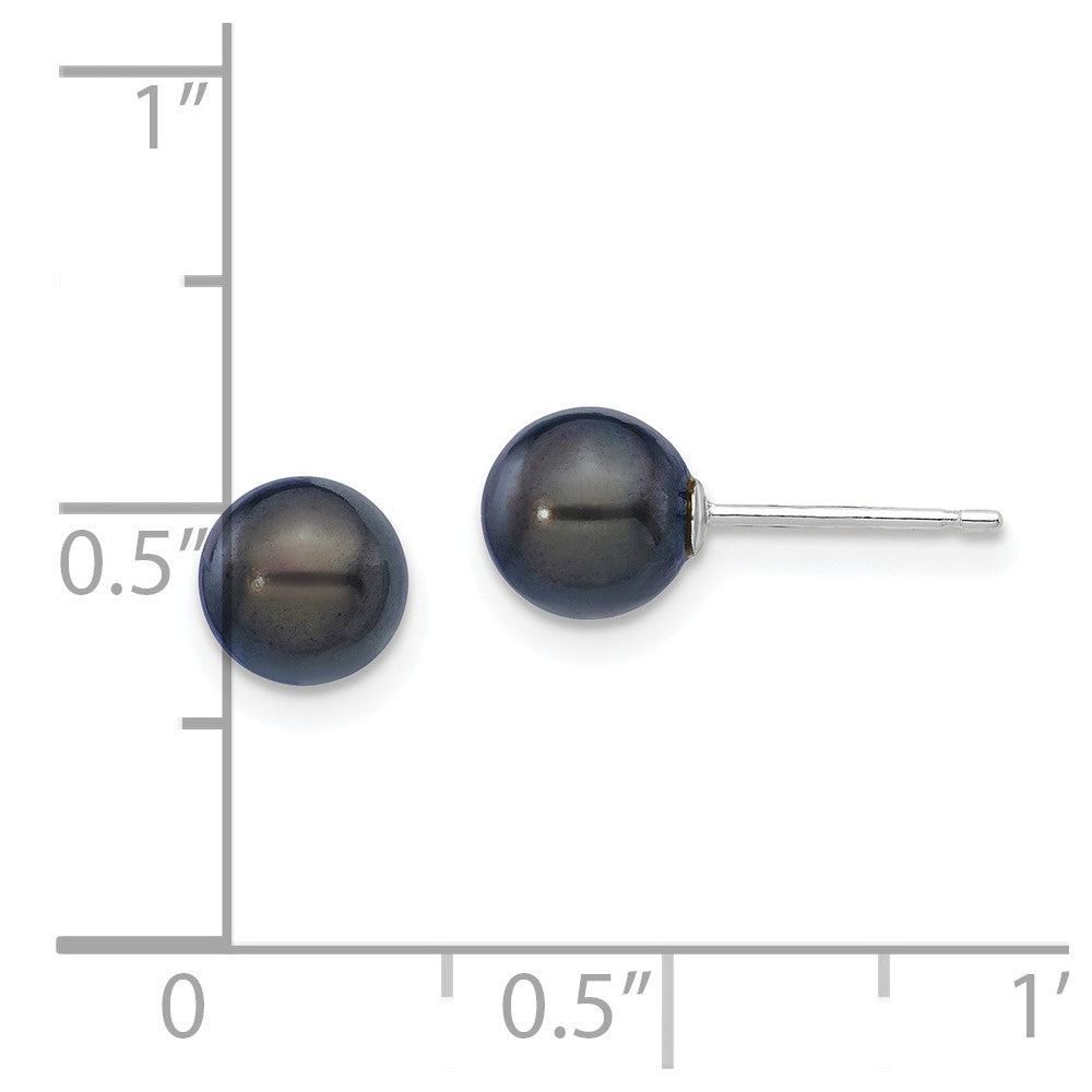 14k White Gold 6-7mm Black Round Akoya Saltwater Cultured Pearl Post Earrings