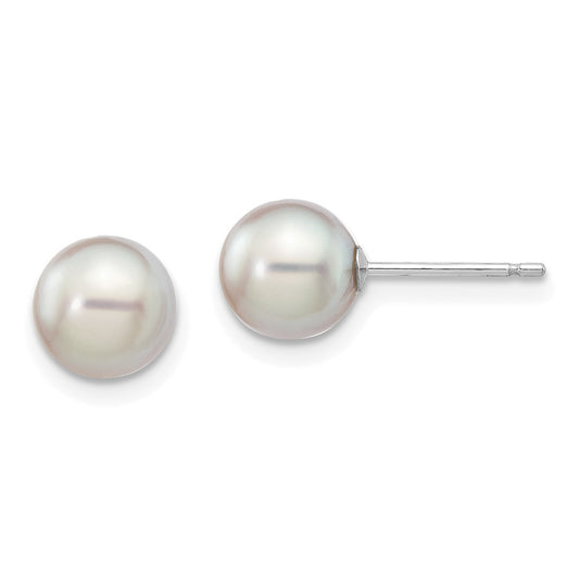 14k White Gold 6-7mm Grey Round Akoya Saltwater Cultured Pearl Post Earrings