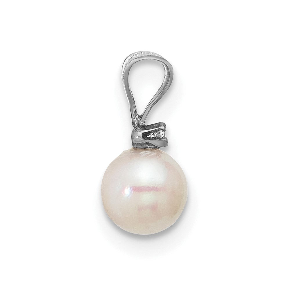 14k White Gold 5-6mm White Round Akoya Saltwater Cultured Pearl and .01 Carat Diamond Pendant