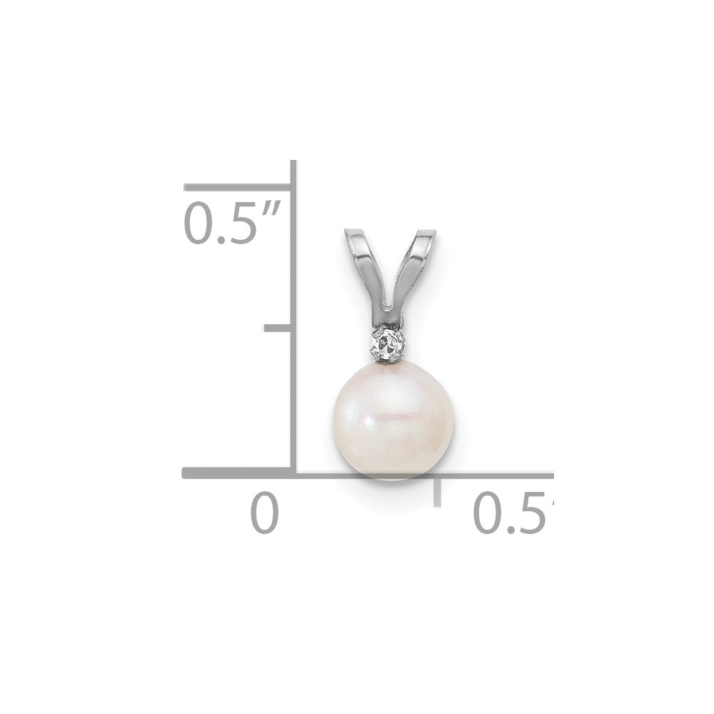 14k White Gold 5-6mm White Round Akoya Saltwater Cultured Pearl and .01 Carat Diamond Pendant