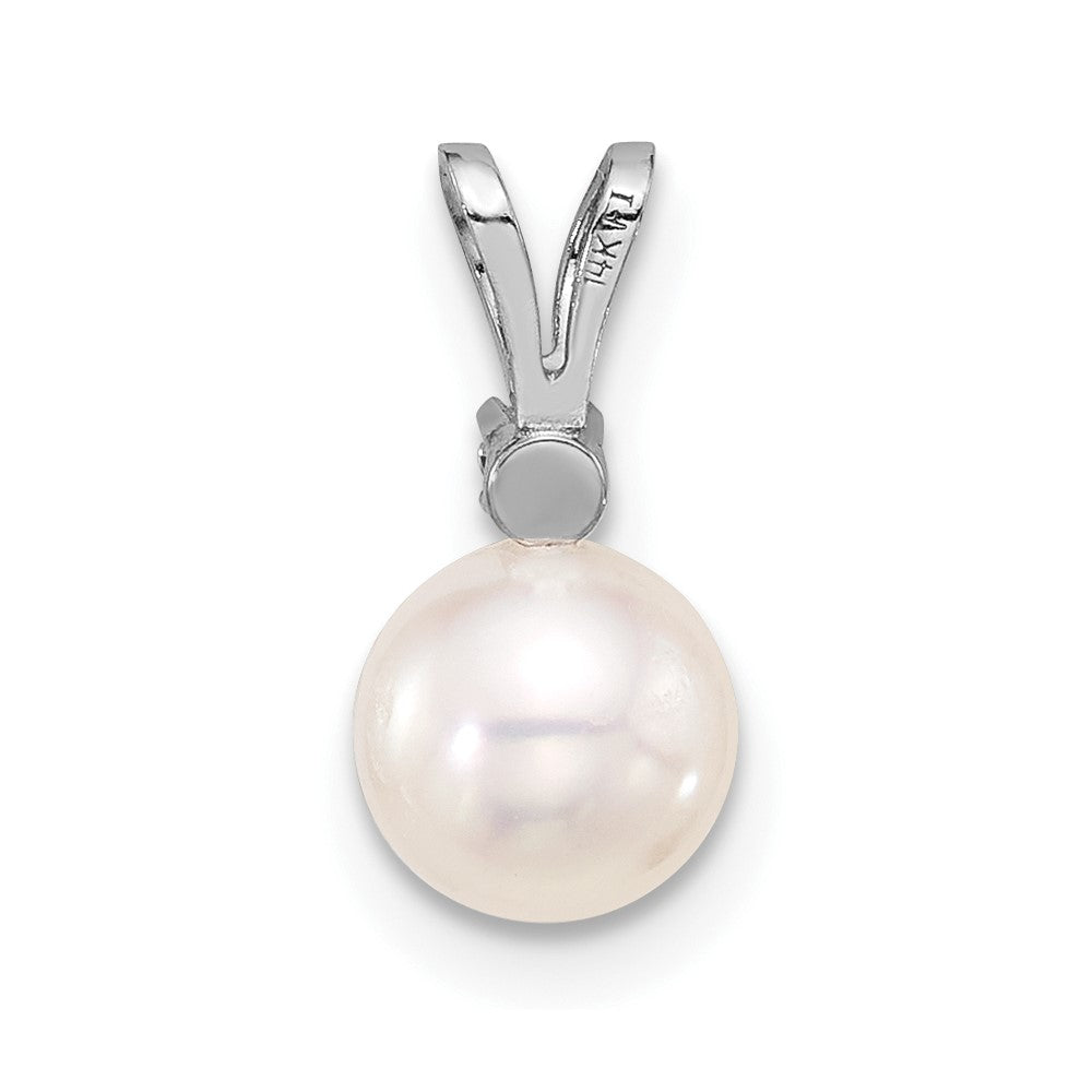 14k White Gold 6-7mm White Round Akoya Saltwater Pearl and .03 Carat Diamond Pendant