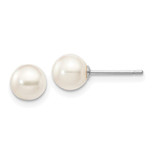 14k White Gold 5-6mm Round White Saltwater Akoya Cultured Pearl Earrings