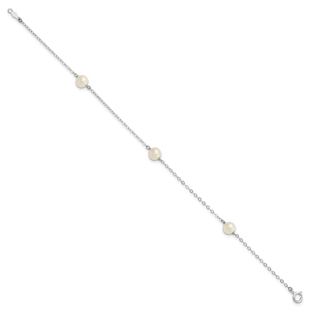 14k White Gold 5-6mm White Round Freshwater Cultured Pearl 3-Station 7.25 inch Bracelet