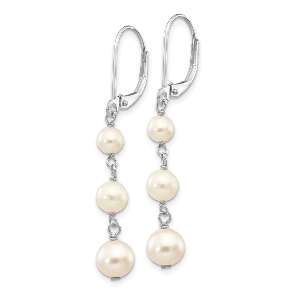 14k White Gold 4-6mm White Semi-Round Freshwater Cultured Pearl Dangle Leverback Earrings
