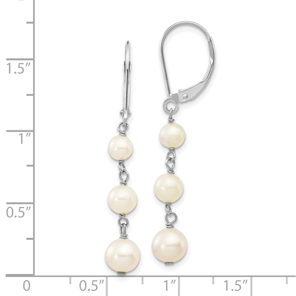 14k White Gold 4-6mm White Semi-Round Freshwater Cultured Pearl Dangle Leverback Earrings