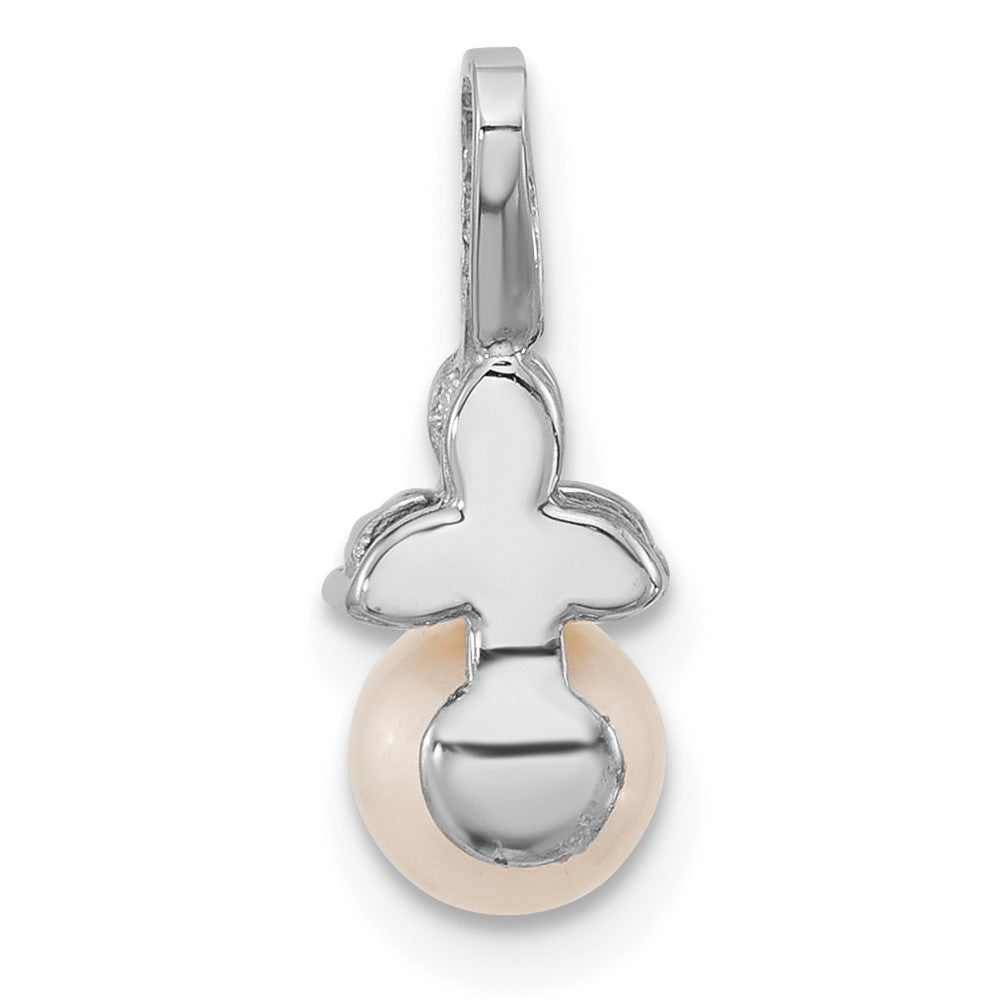 14K White Gold 5-6mm Round White FWC Pearl and .03ct Dia Pendant