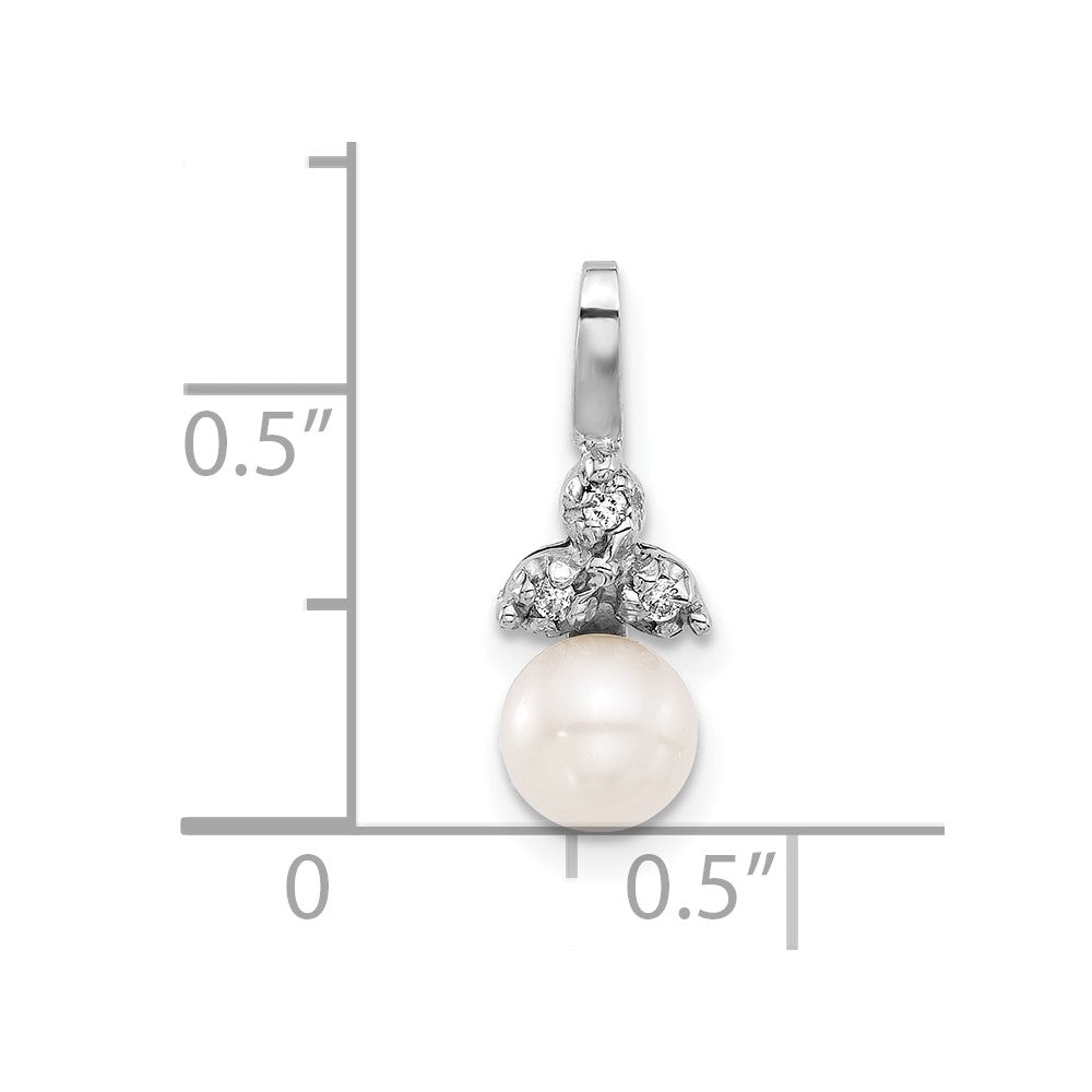 14K White Gold 5-6mm Round White FWC Pearl and .03ct Dia Pendant