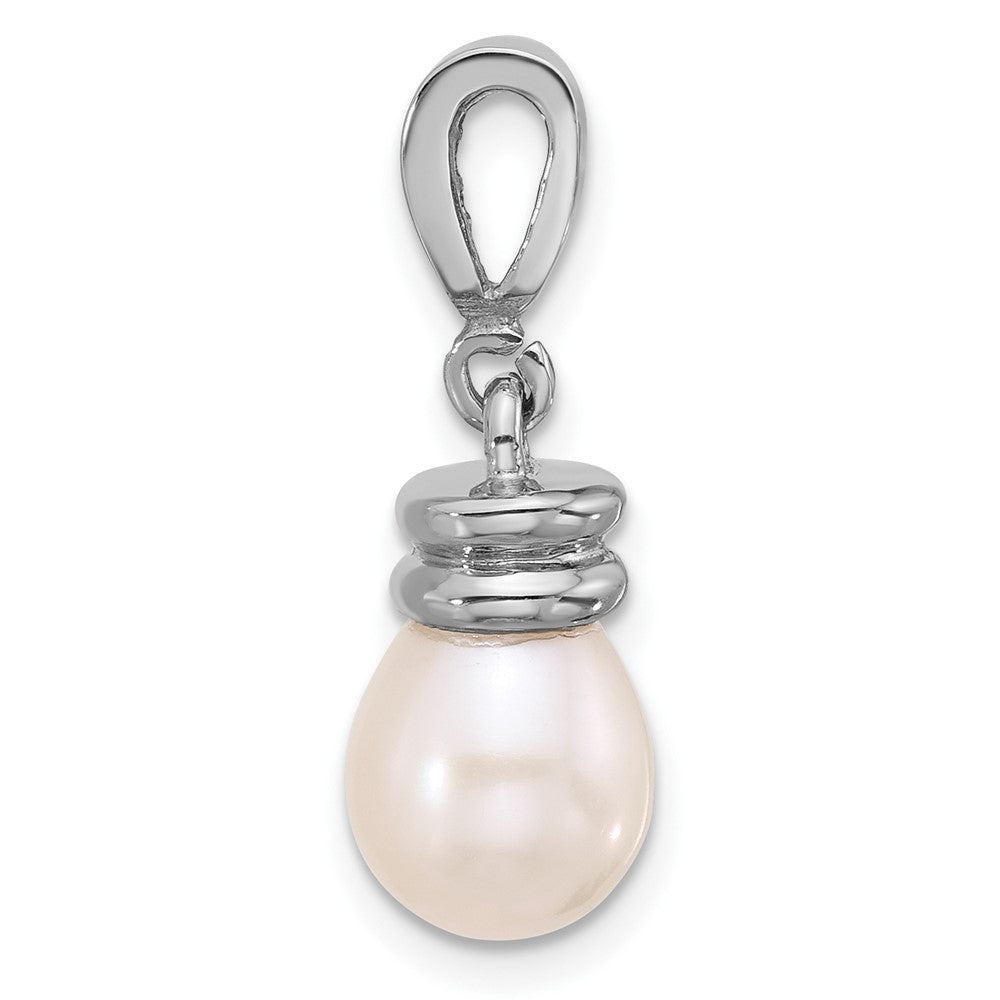 14K White Gold 8-9mm Teardrop White FWC Pearl and .06ct Dia Pendant