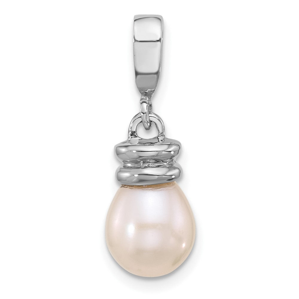 14K White Gold 8-9mm Teardrop White FWC Pearl and .06ct Dia Pendant