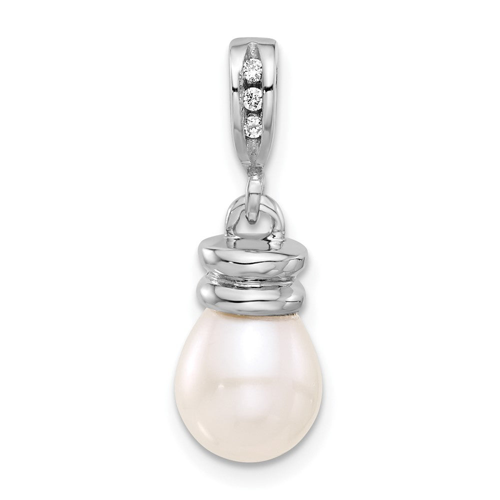 14K White Gold 8-9mm Teardrop White FWC Pearl and .06ct Dia Pendant