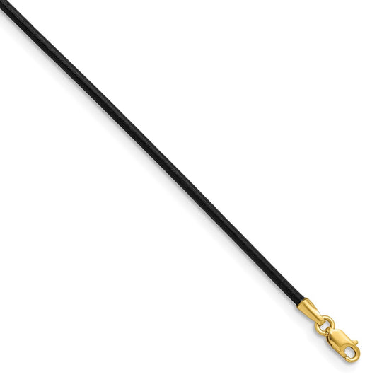 14k 1.5mm 20in Black Leather Cord Necklace