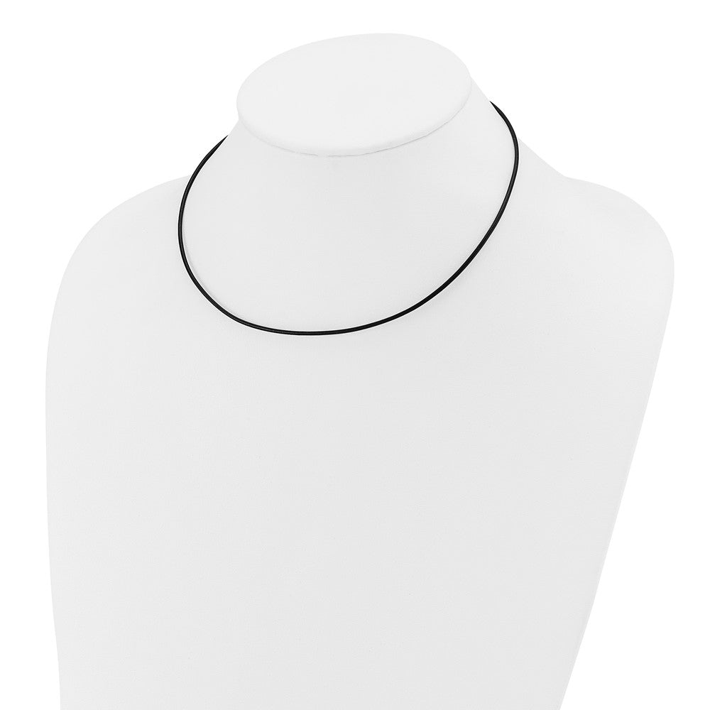 14k White Gold 1.5mm 16in Black Leather Cord Necklace