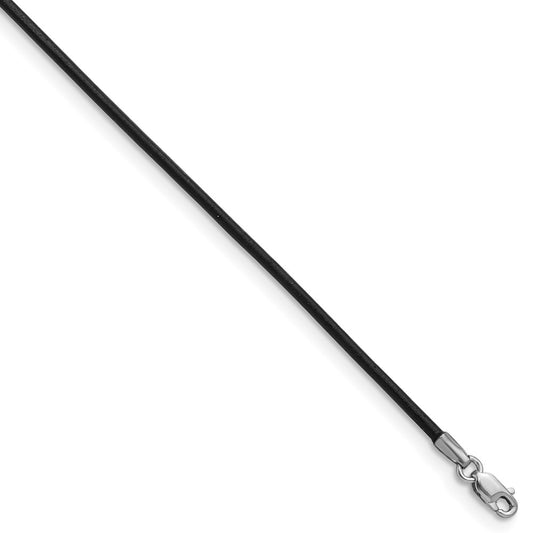 14k White Gold 1.5mm 18in Black Leather Cord Necklace