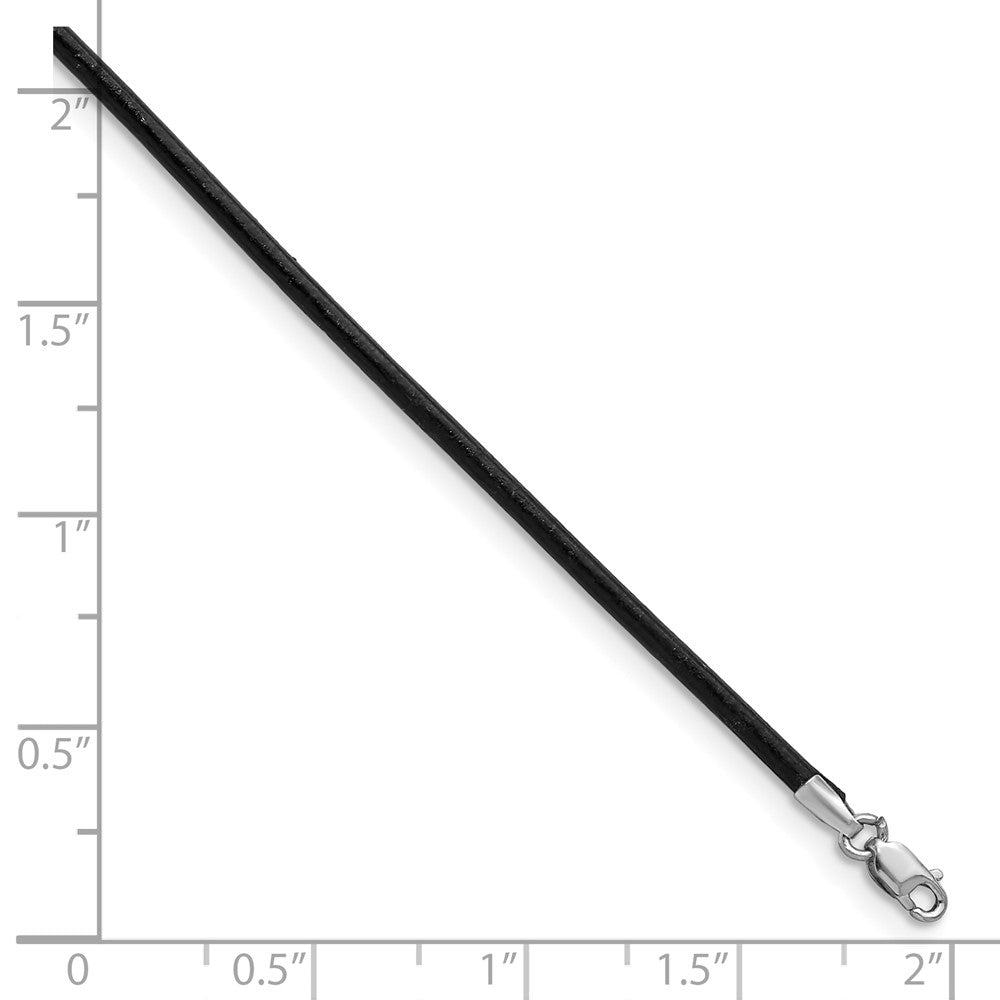 14k White Gold 2mm 20in Black Leather Cord Necklace