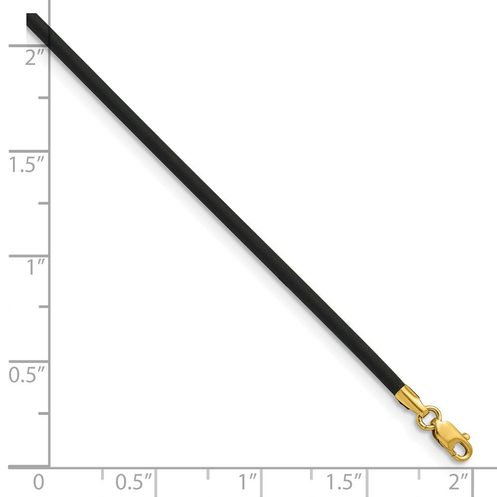 14k 2mm 18in with Yellow Clasp Black Rubber Cord Necklace
