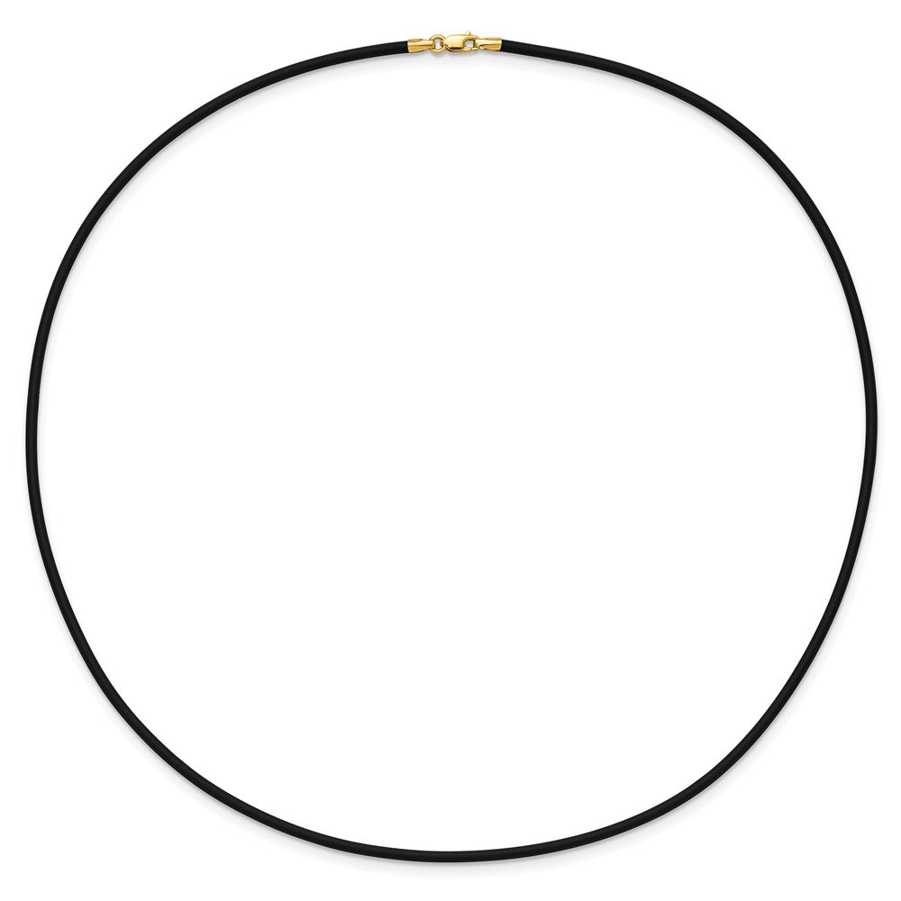 14k 2mm 18in with Yellow Clasp Black Rubber Cord Necklace