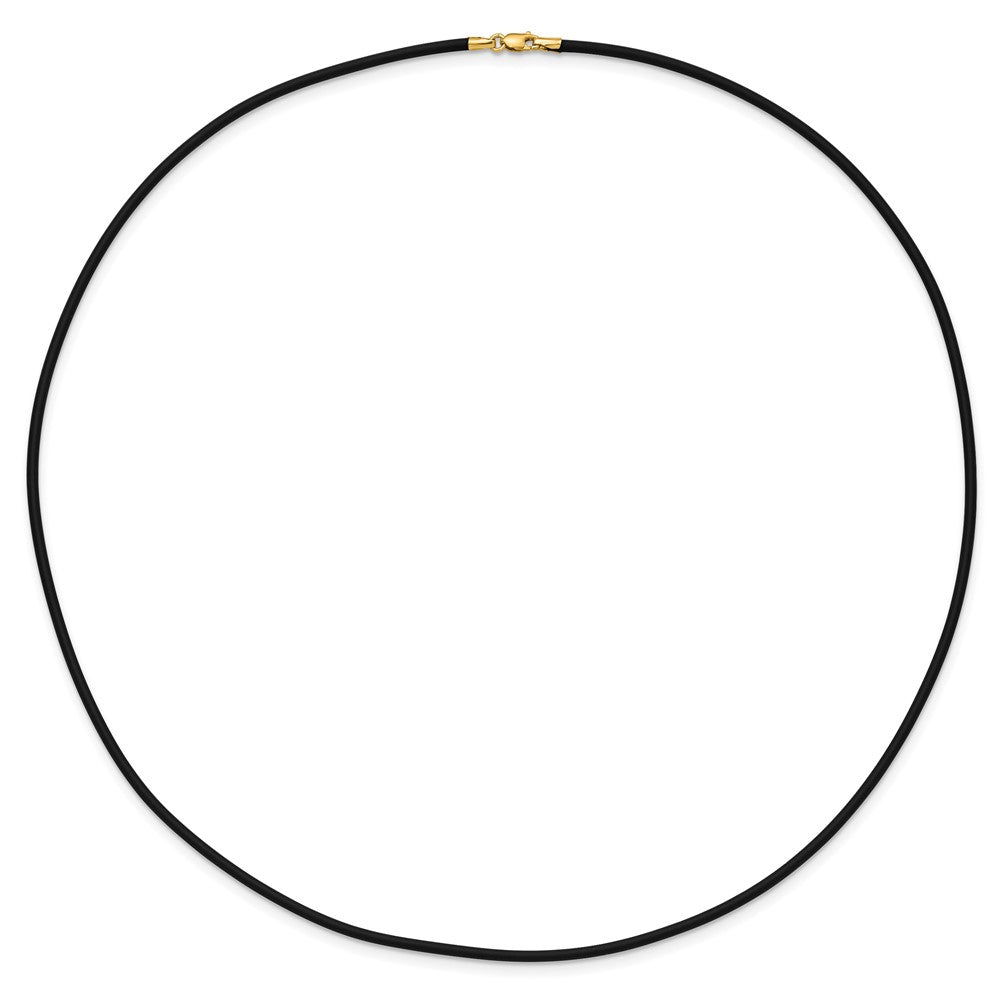 14k 2mm 20in with Yellow Clasp Black Rubber Cord Necklace