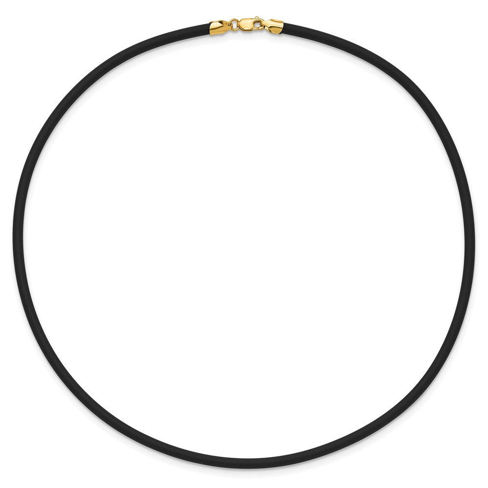 14k 3mm 16in with Yellow Clasp Black Rubber Cord Necklace
