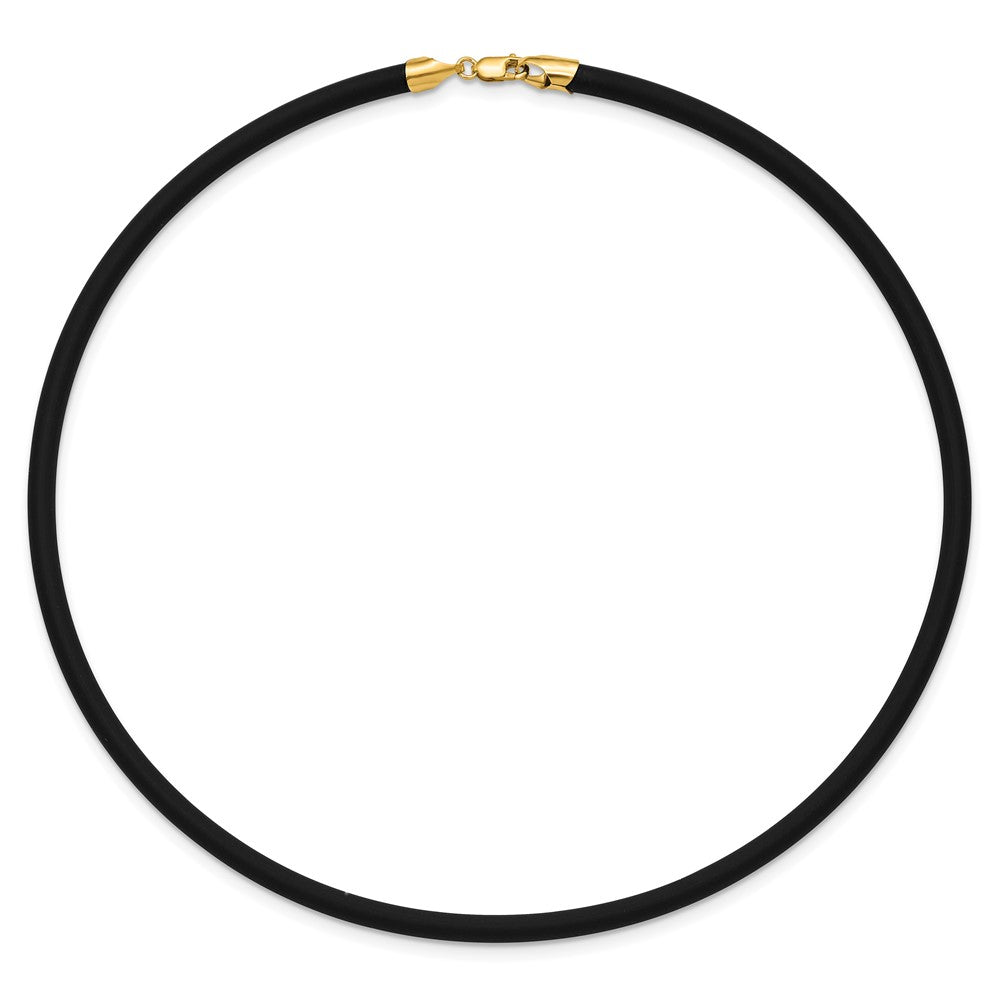 14k 4mm 16in with Yellow Clasp Black Rubber Cord Necklace