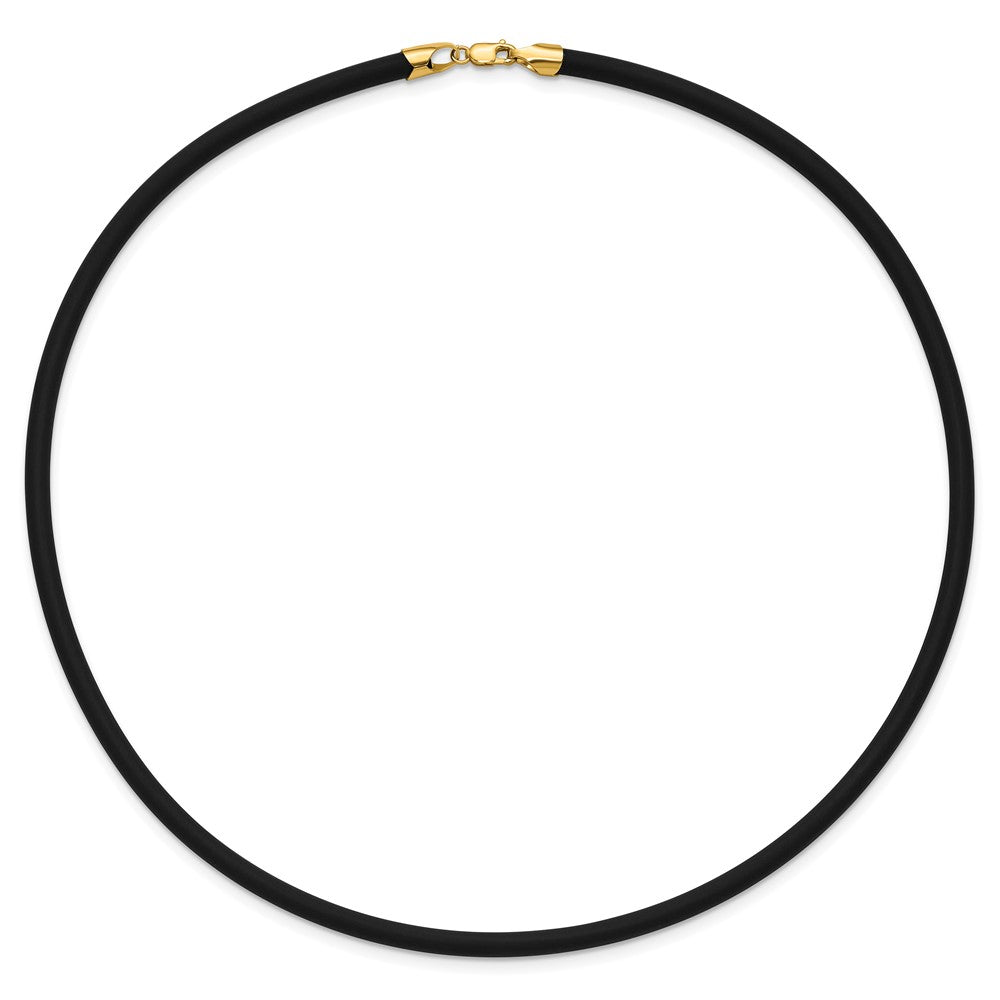 14k 4mm 18in with Yellow Clasp Black Rubber Cord Necklace