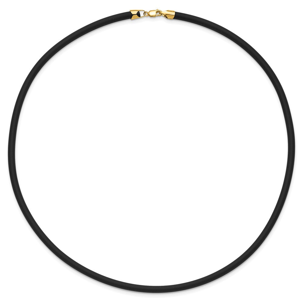 14k Yellow Gold 4mm 20in with Yellow Clasp Black Rubber Cord Necklace
