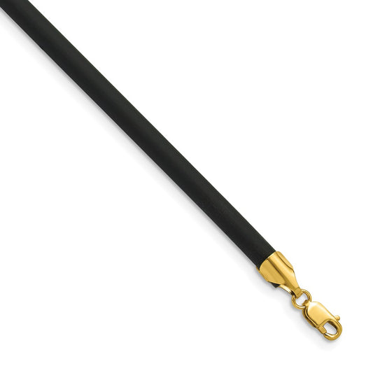 14k 4mm 18in with Yellow Clasp Black Rubber Cord Necklace