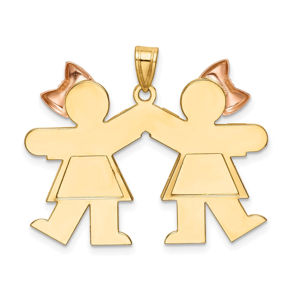 14k Two-tone Double Girl Pink Bow Charm