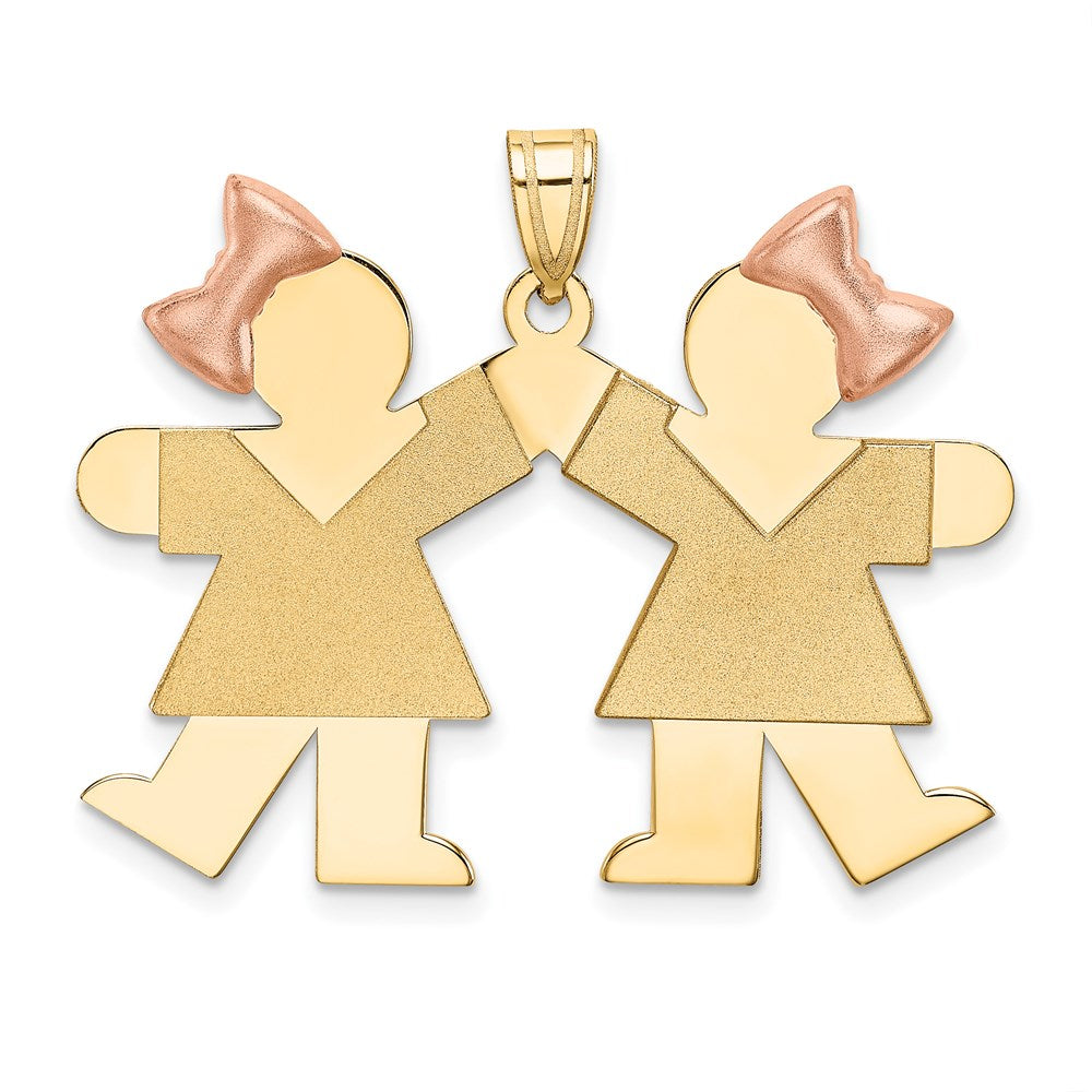 14k Two-tone Double Girl Pink Bow Charm