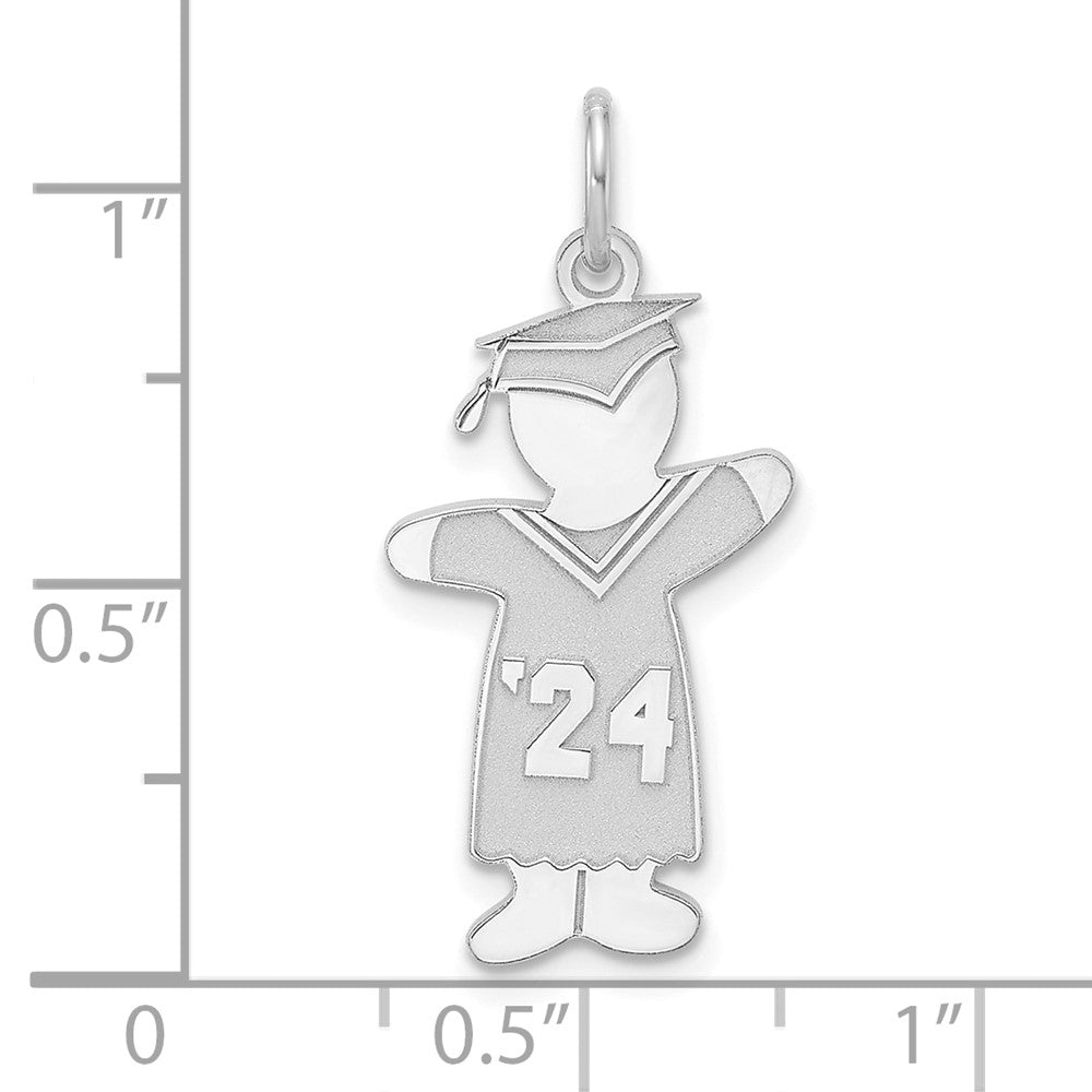 Sterling Silver Rhodium-plated Class of 2024 Boy Cuddle Charm