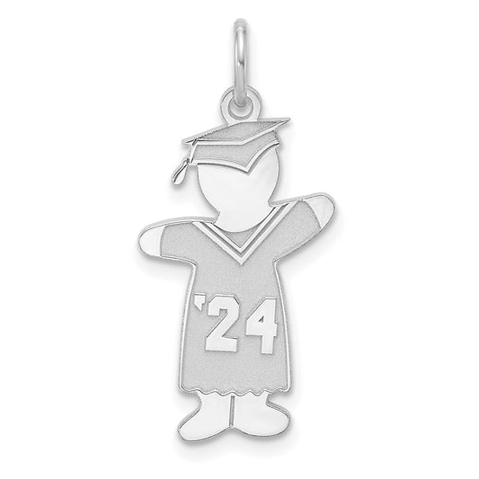 Sterling Silver Rhodium-plated Class of 2024 Boy Cuddle Charm